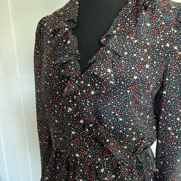 Madewell 100% Silk Ruffle-Hem Wrap Long Sleeve Top in Starry Night xs - Picture 4 of 10